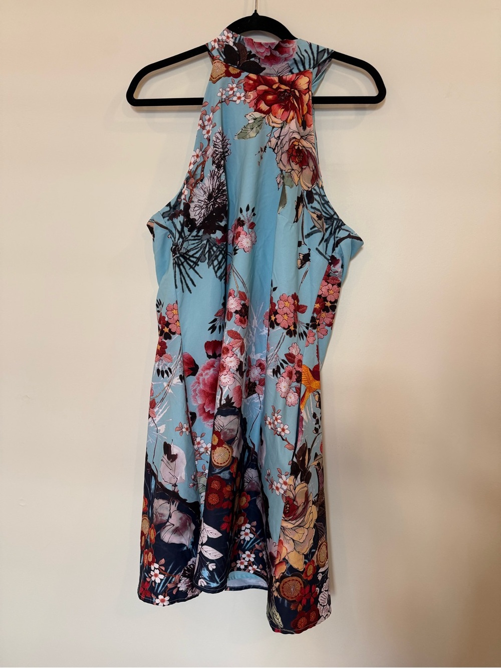 Floral Halter Mini Dress in Light Blue